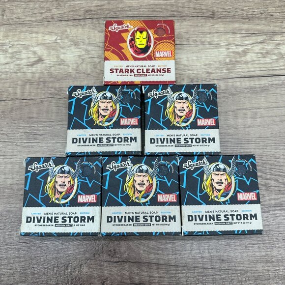 Lot Of 6 Dr Squatch Mens Soap Marvel Thor Divine Storm, Iron Man Stark Cleanse - Picture 15 of 15